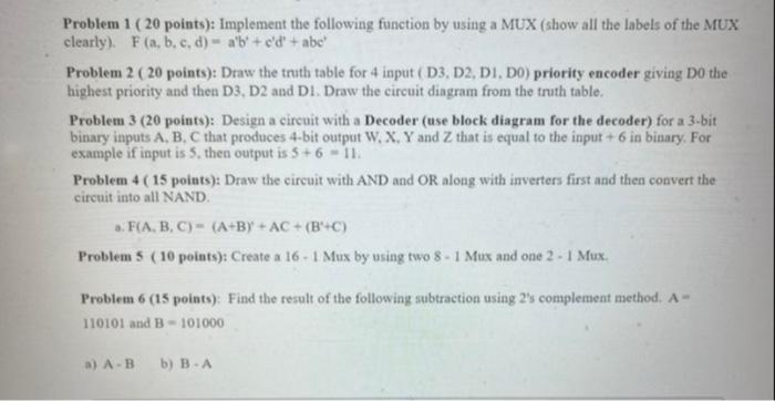 Solved Problem 1 ( 20 Points): Implement The Following | Chegg.com