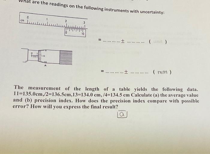 Solved vhat are the readings on the following instruments | Chegg.com