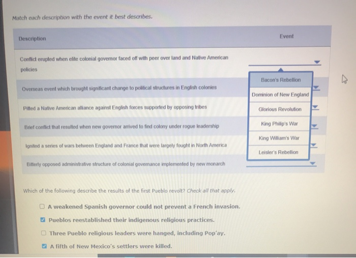 Solved Match each description with the event it best | Chegg.com