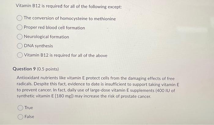 Solved Vitamin B12 Is Required For All Of The Following | Chegg.com