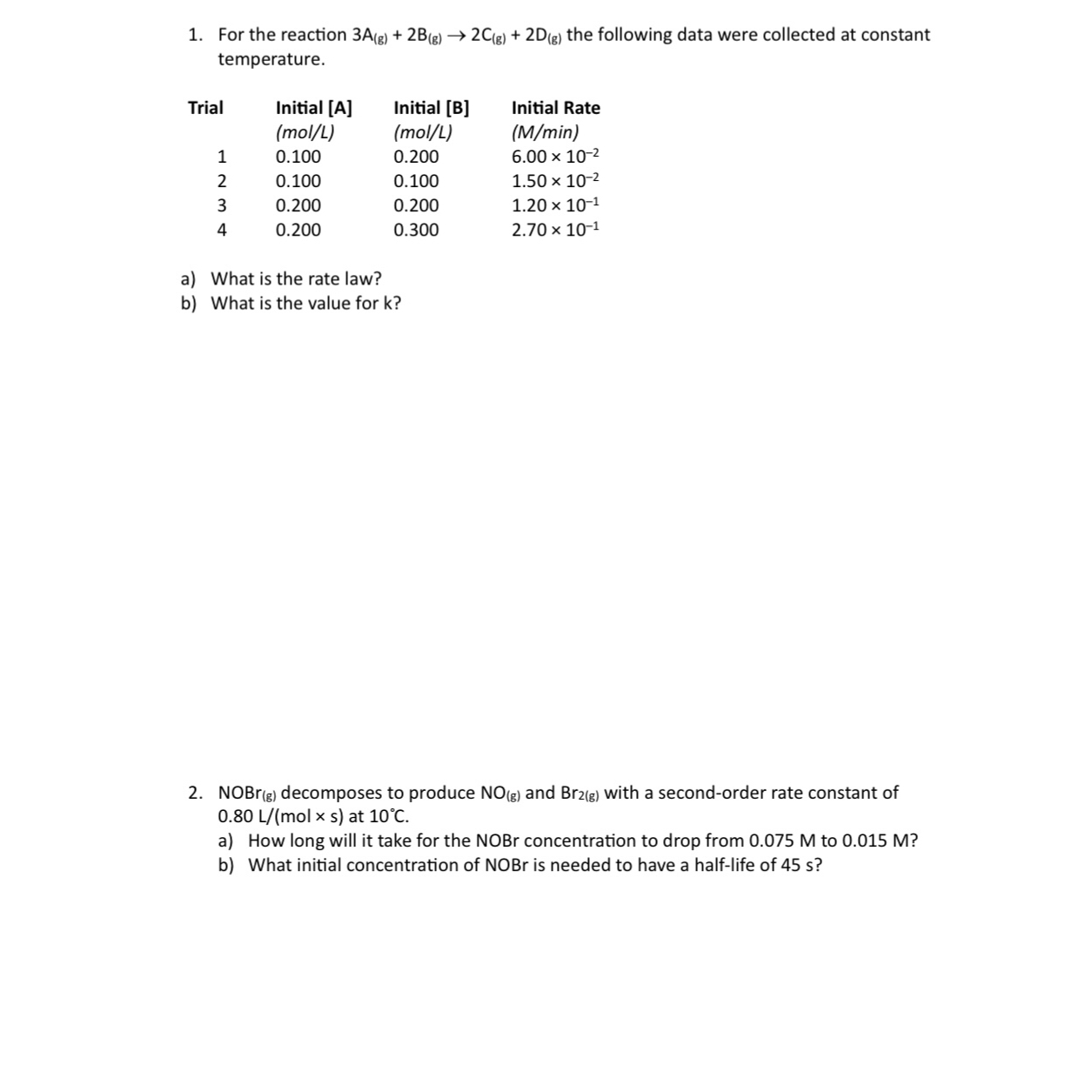 Solved For The Reaction 3A(g)+2B(g)→2C(g)+2D(g) ﻿the | Chegg.com