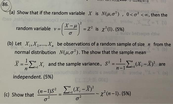 Solved O 86 A Show That If The Random Variable X Is N Chegg Com