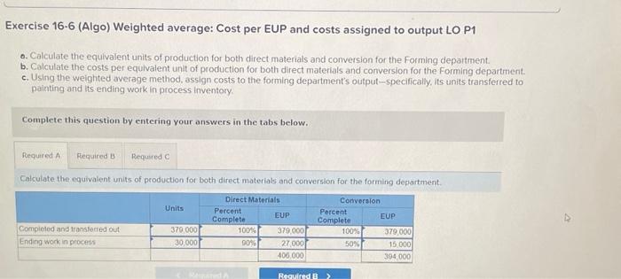 Solved Exercise 166 Algo Weighted Average Cost Per Eup 8951