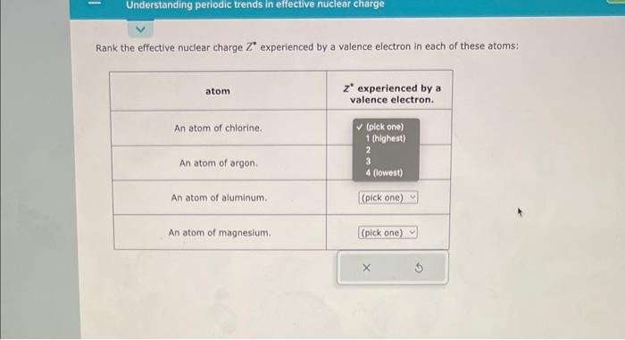 Solved Rank the effective nuclear charge Z∗ experienced by a | Chegg.com