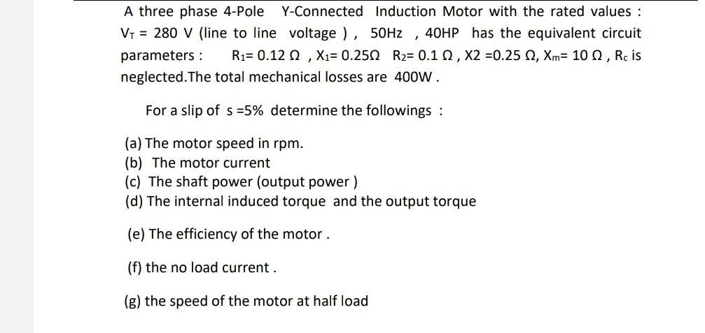 Solved I A three phase 4-Pole Y-Connected Induction Motor | Chegg.com