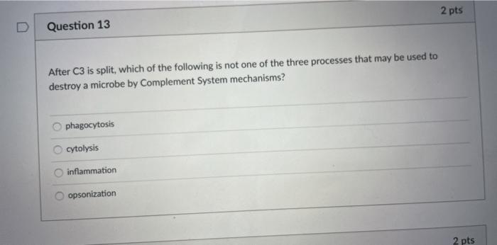 Solved 2 pts Question 13 After C3 is split, which of the | Chegg.com