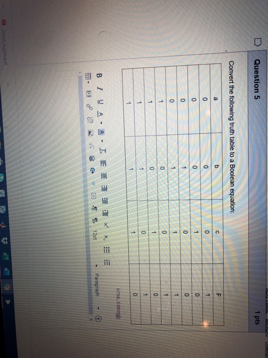 Solved D Question 5 1 pts Convert the following truth table | Chegg.com