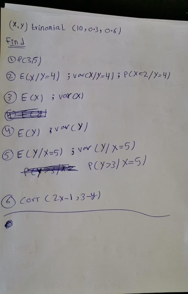 Solved Ecx)=3 ; E(X)=5 ECX,Y)=7 ; var (x) = 4 ; var (Y)=9 | Chegg.com