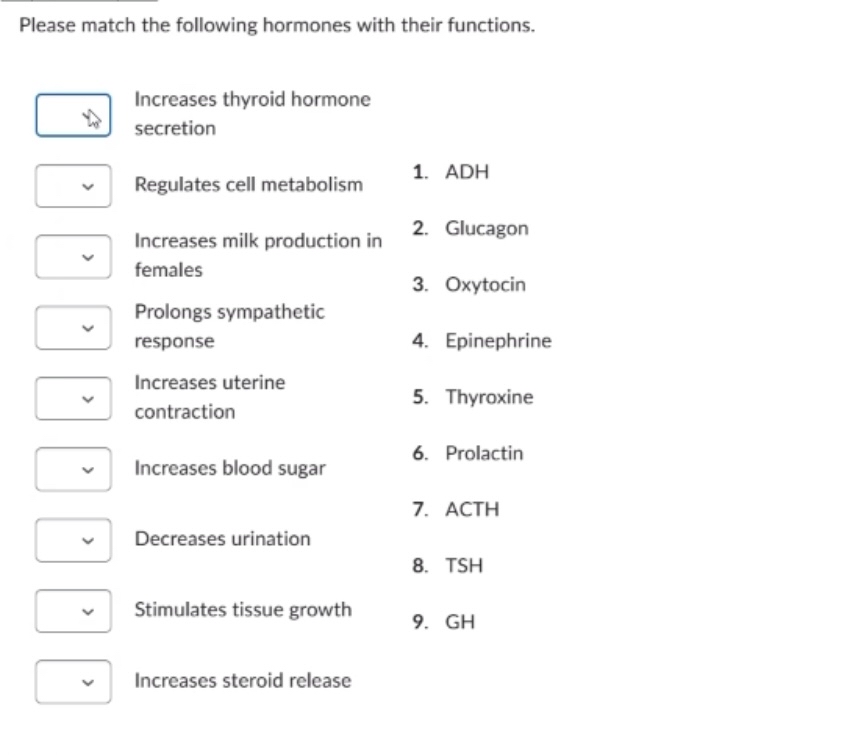 Solved Please match the following hormones with their | Chegg.com