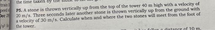 Solved P5. A stone is thrown vertically up from the top of | Chegg.com