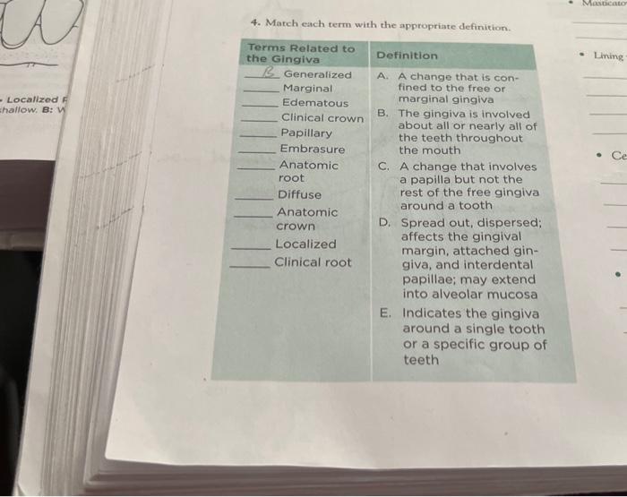 Solved 4. Match each term with the appropriate definition. - | Chegg.com