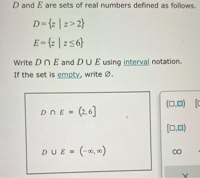 Solved D and E are sets of real numbers defined as follows. | Chegg.com