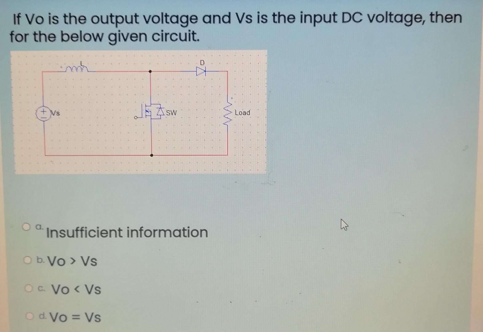 Solved If Vo is the output voltage and Vs is the input DC | Chegg.com