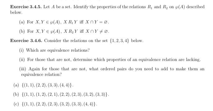 Solved Exercise 3.4.5. Let A be a set. Identify the | Chegg.com