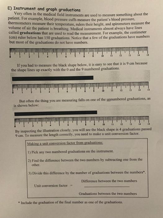 Solved E) Instrument and graph graduations Very often in the | Chegg.com