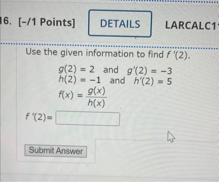 Solved 6. [-/1 Points] Use the given information to find f | Chegg.com