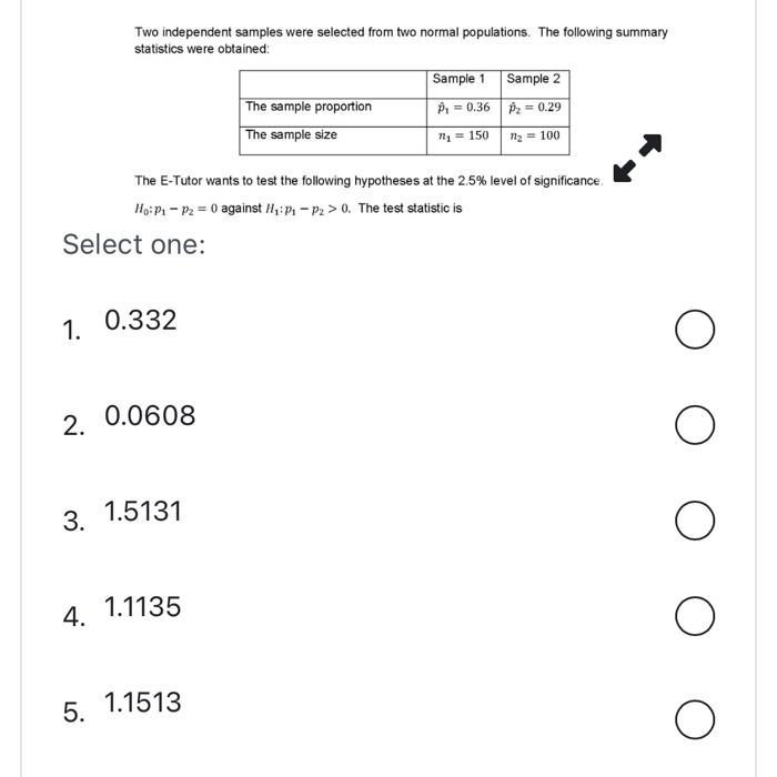 SOLVED: Two independent samples were selected from two normal