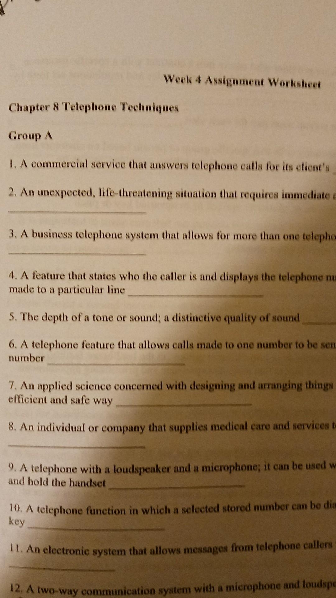 week 4 assignment worksheet chapter 8 telephone techniques