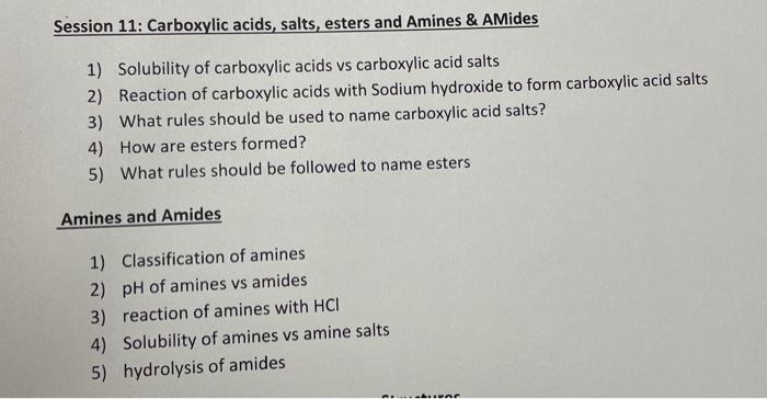 Solved Session 11: Carboxylic acids, salts, esters and | Chegg.com