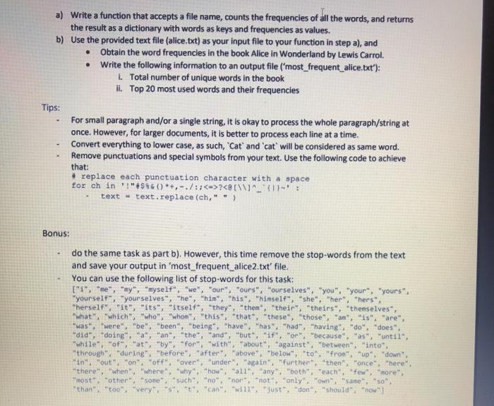Solved a) Write a function that accepts a file name, counts | Chegg.com