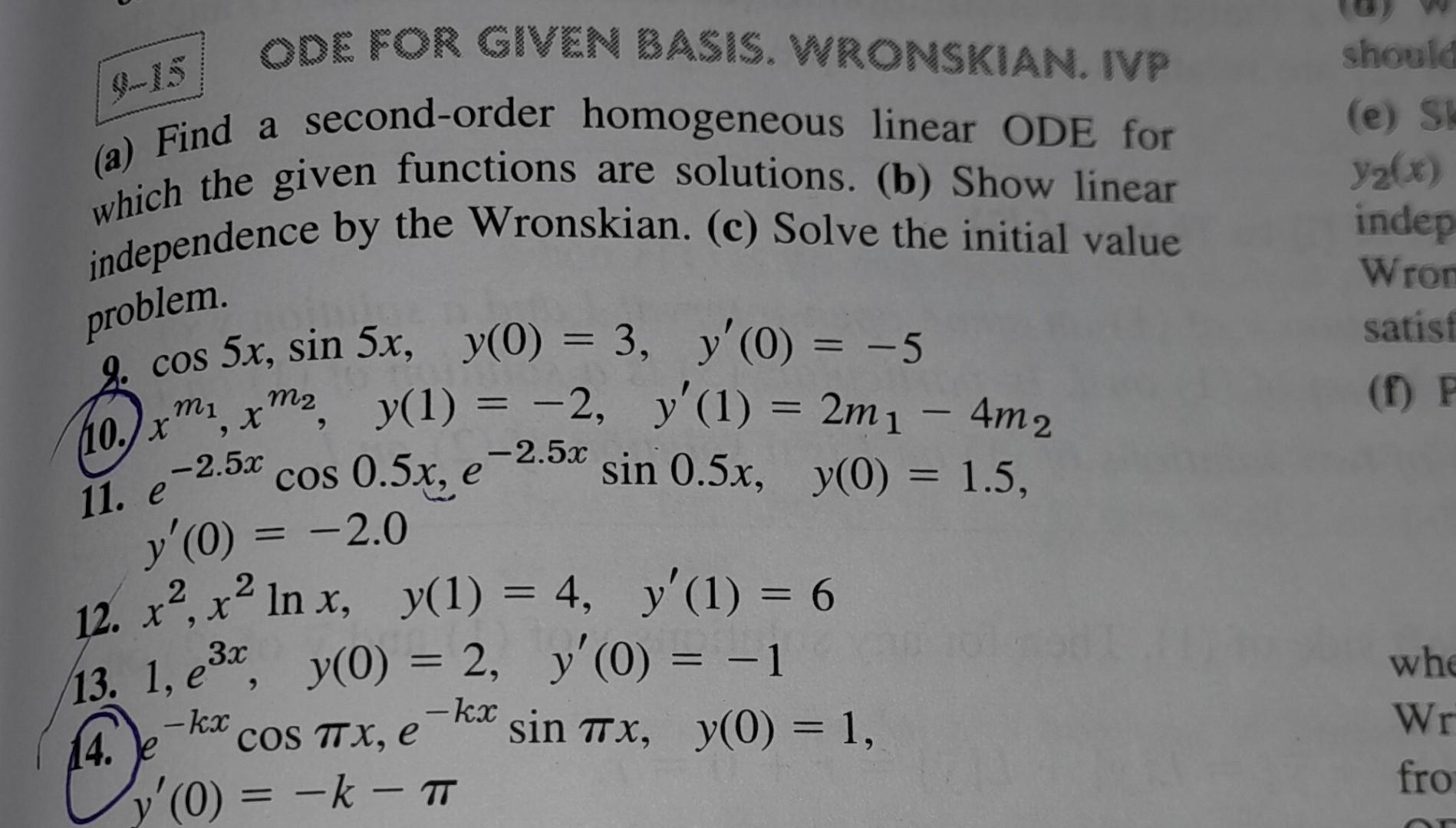 Solved find the 2nd order homogeneous linear ode for which | Chegg.com