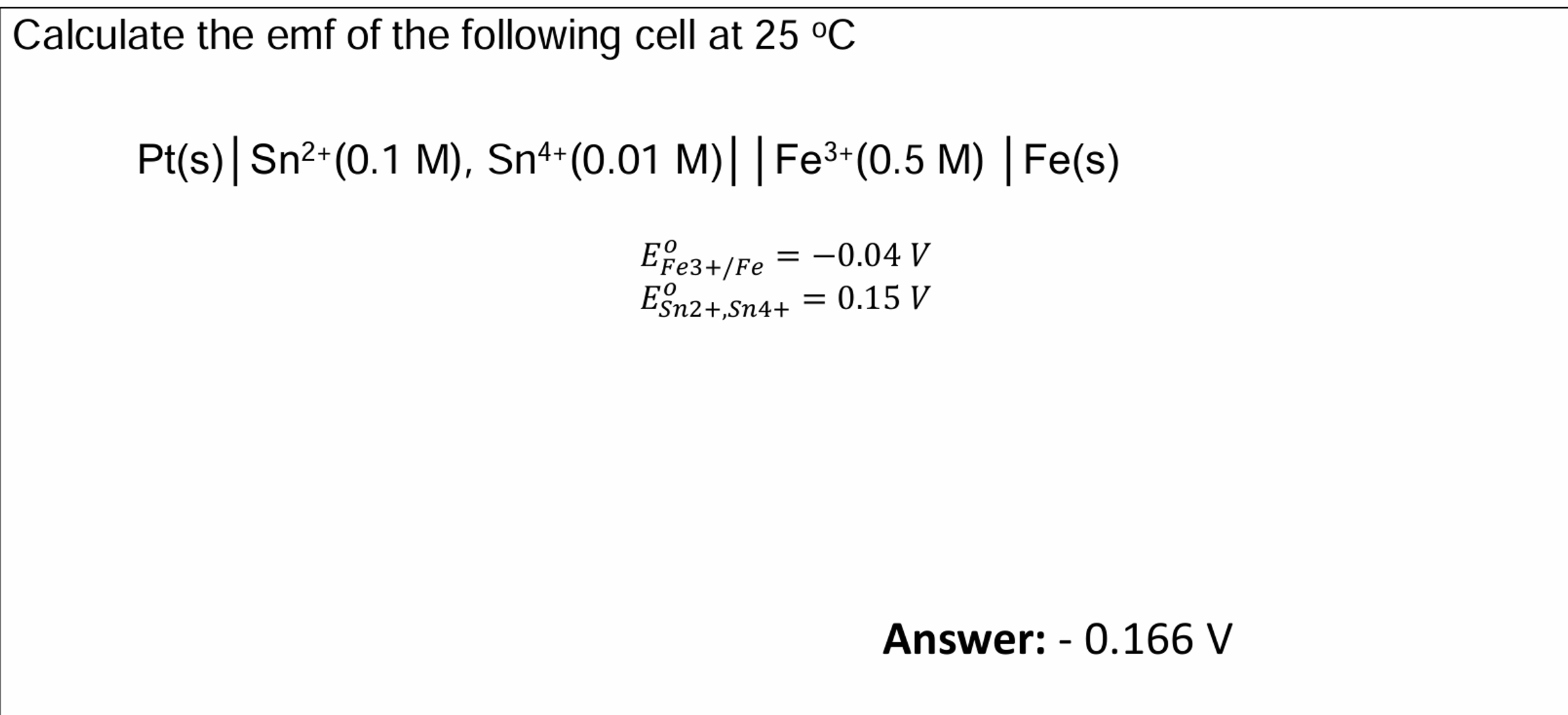 Solved Calculate the emf of ﻿the following cell | Chegg.com