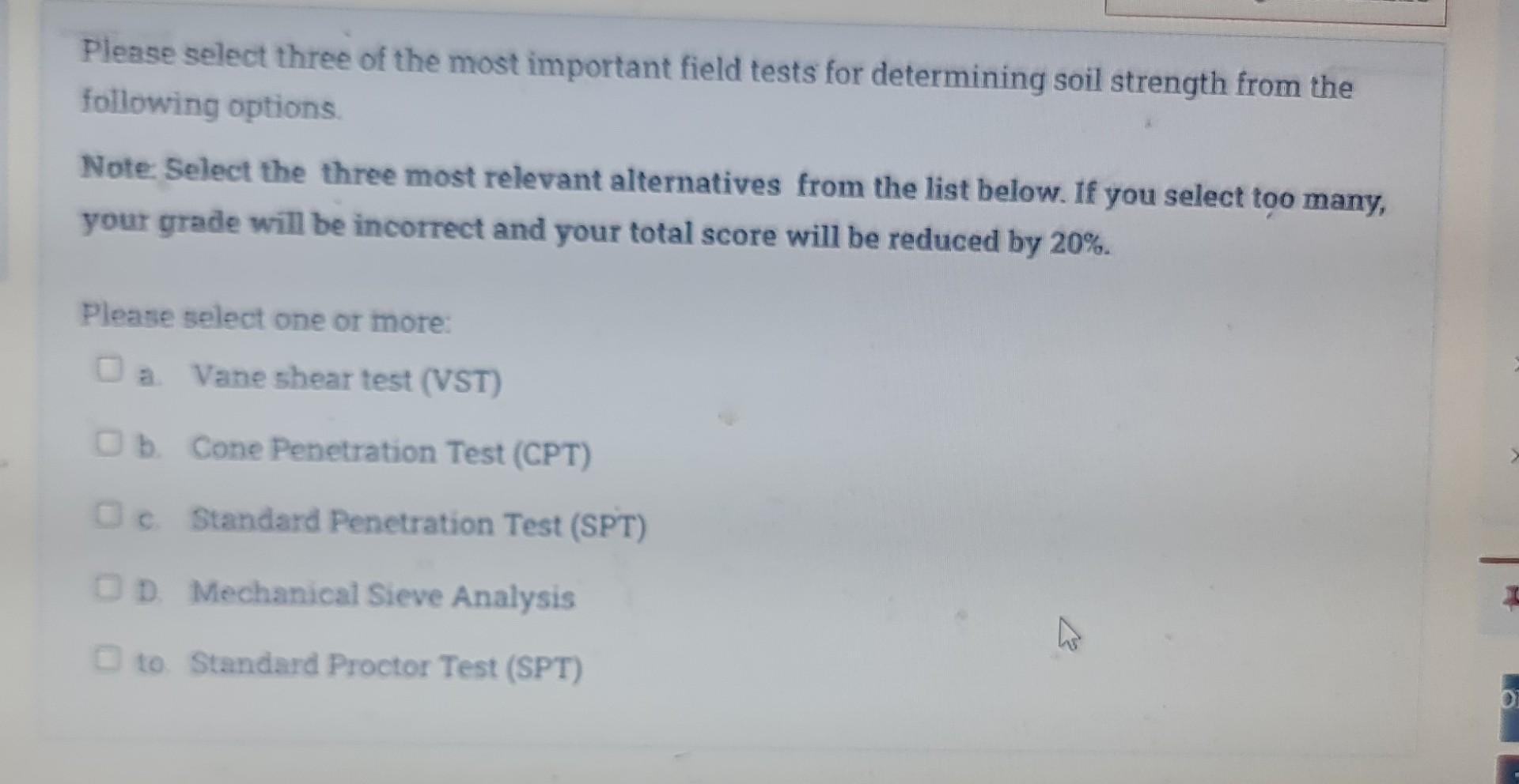 Solved Please select three of the most important field tests | Chegg.com