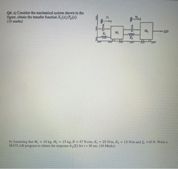 Solved Q4. a) Consider the mechanical system shown in the | Chegg.com