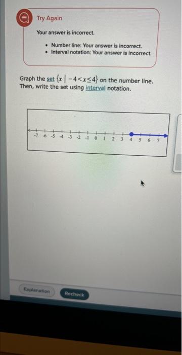 Solved Try Again Your answer is incorrect. - Number line: | Chegg.com