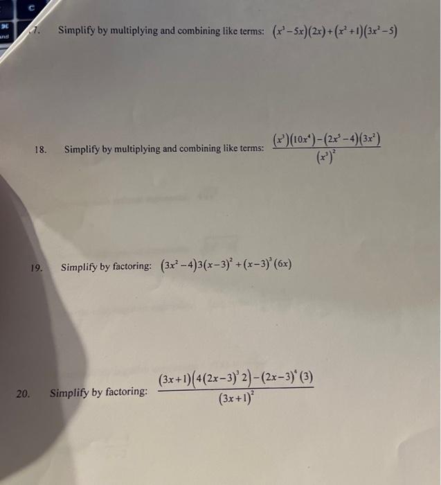 Solved 7. Simplify by multiplying and combining like terms: | Chegg.com