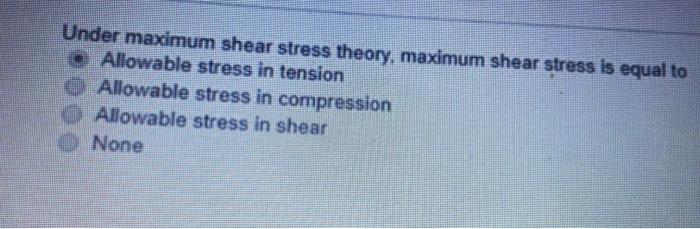 Solved Under Maximum Shear Stress Theory, Maximum Shear | Chegg.com