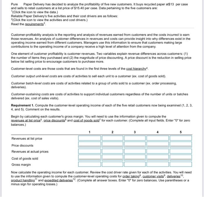 Solved pure paper delivery has decided to analyze the