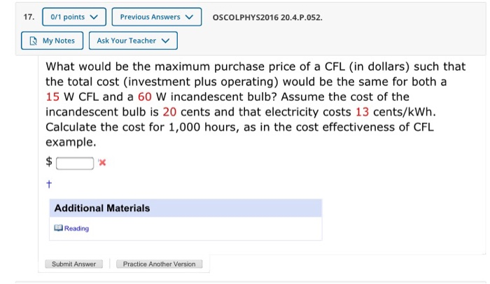 Solved 17 0 1 Points Previous Answers V Oscolphys2016