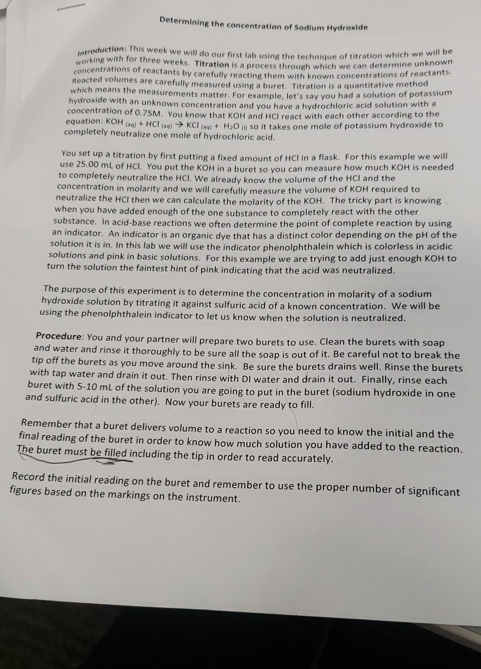 Solved Determining the concentration of NaOH A Titration lab | Chegg.com