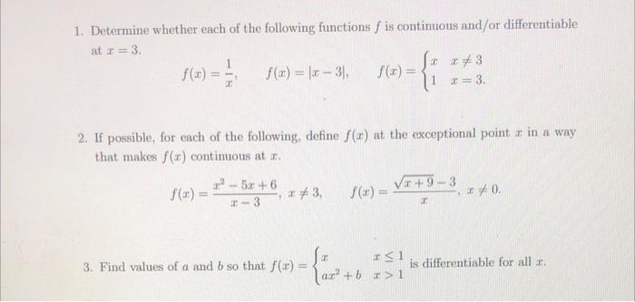 Solved 1. Determine whether each of the following functions | Chegg.com