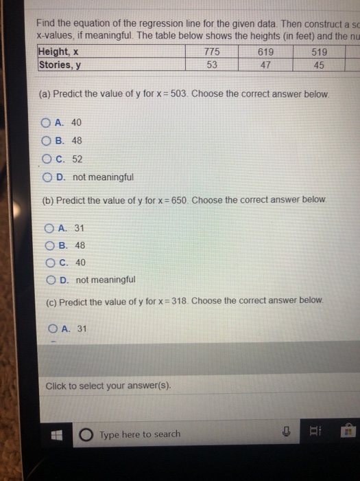 Solved find the equation of the regression line for the | Chegg.com