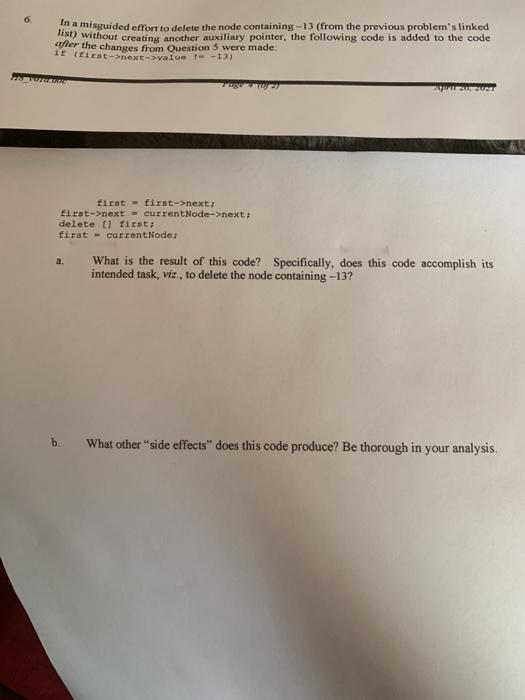 Solved In a misguided effort to delete the node containing | Chegg.com