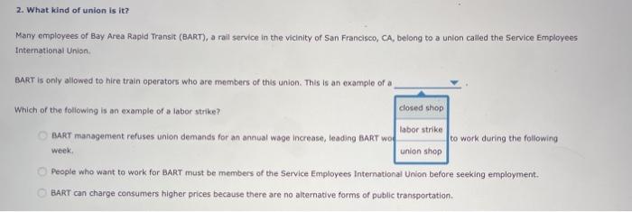 Solved 5. What kind of union is it? Many employees of Bay