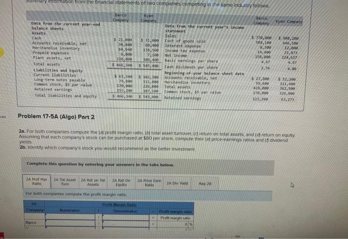 Solved Problem 17-5A (Algo) Part 2 20. For Both Companies | Chegg.com