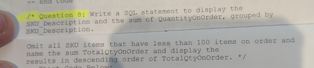 I* ﻿Question 8: Write a SQL statement to display the | Chegg.com