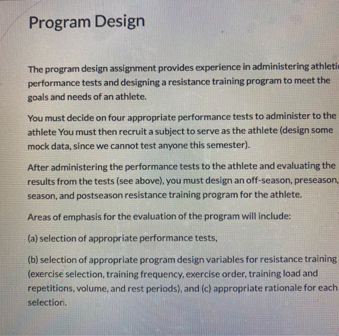 Program Design The program design assignment provides | Chegg.com