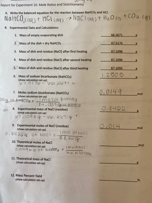 Solved Report for Experiment 10. Mole Ratios and | Chegg.com