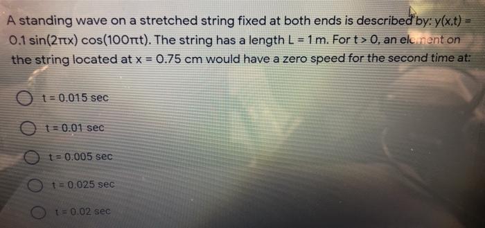 Solved A standing wave on a stretched string fixed at both | Chegg.com