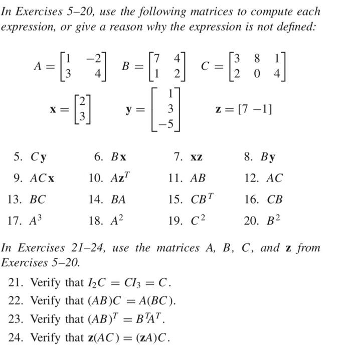 Solved In Exercises 5–20, use the following matrices to | Chegg.com