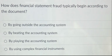 Solved How does financial statement fraud typically begin | Chegg.com
