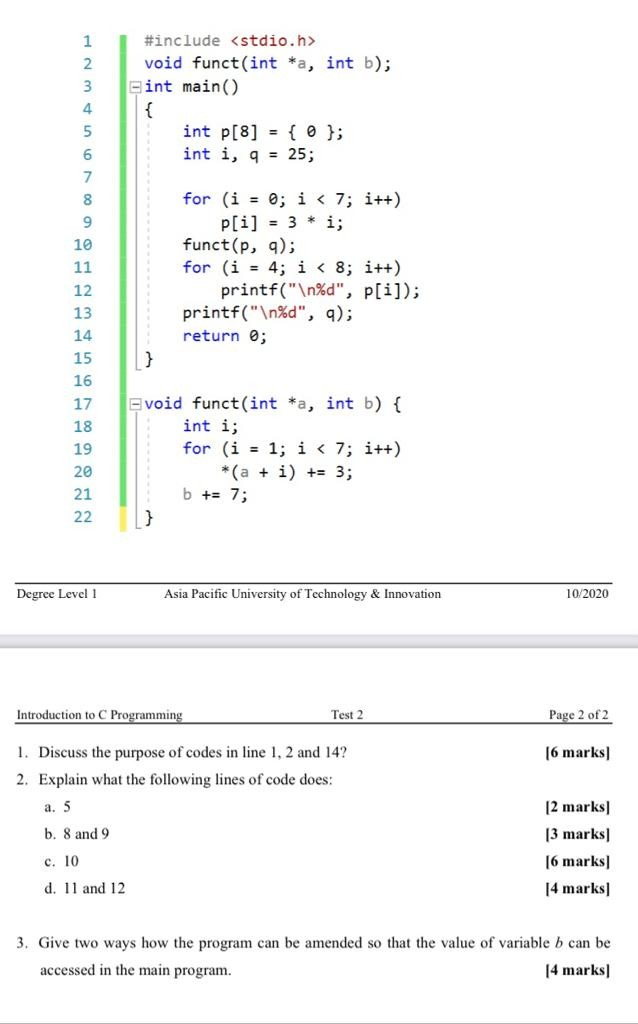 Solved 1 2 3 Include Stdio H Void Funct Int A Int B Chegg Com