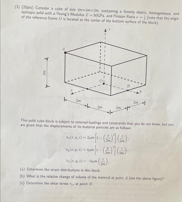 Solved (3) (20pts) Consider a cube of size 4mx4mx2m, | Chegg.com