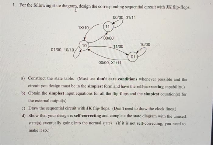 Solved 1. For The Following State Diagram, Design The | Chegg.com