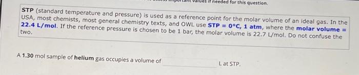 Solved STP (standard temperature and pressure) is used as a | Chegg.com