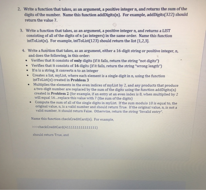Solved 2. Write a function that takes, as an argument, a | Chegg.com